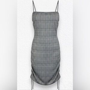 Windsor Black, White & Gray Plaid Dress w/ Strings On The Ends